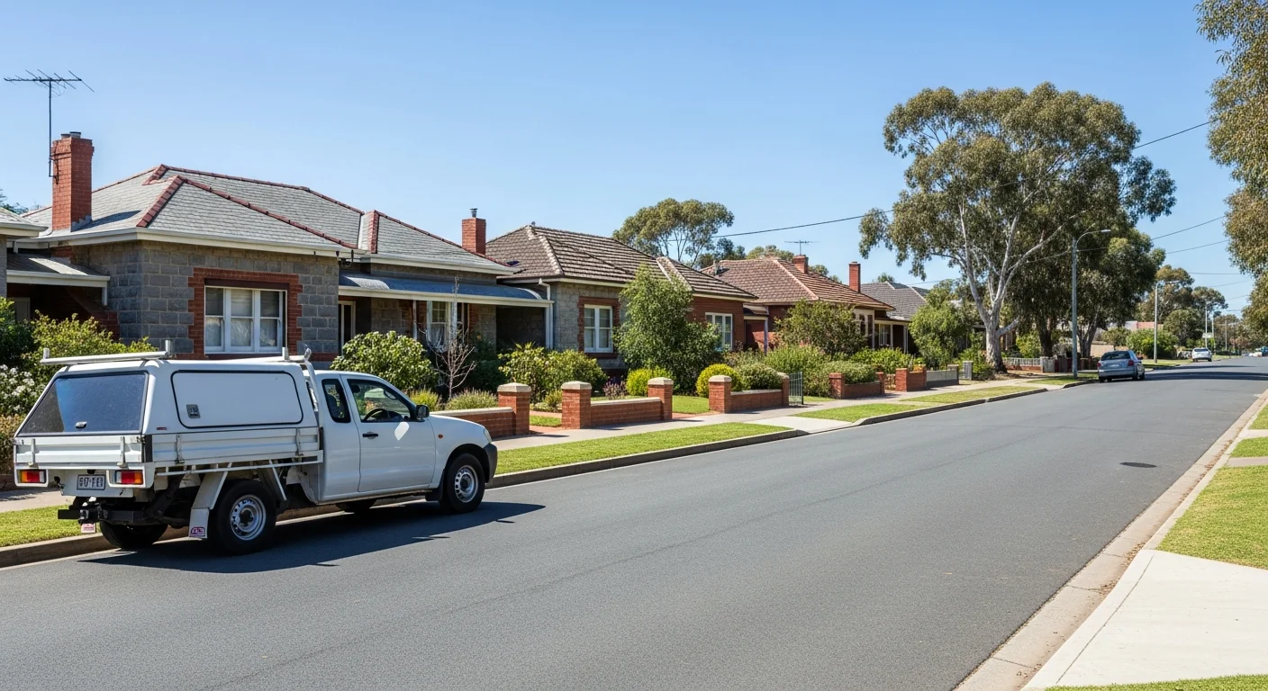Adelaide tradie in hi-vis working on a residential South Australian home with Hills backdrop