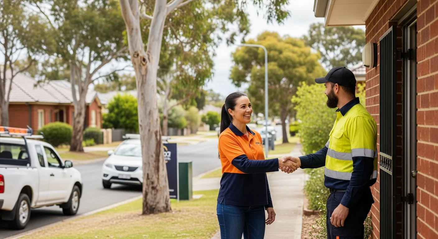 Tradie business owner reviewing SEO agency proposals on a tablet
