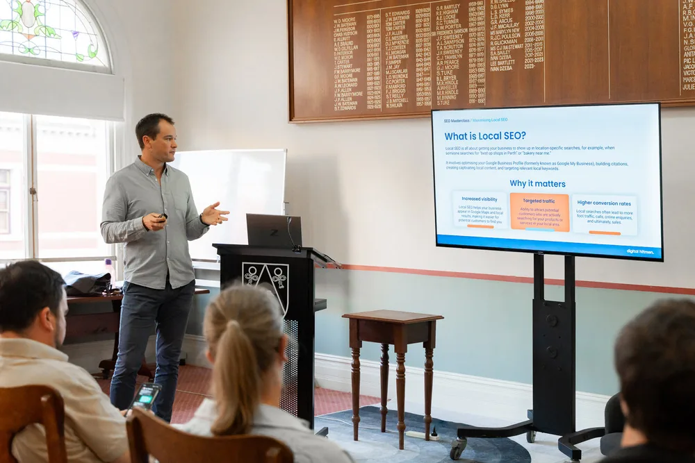Brad Russell presenting a local SEO masterclass to Australian business owners