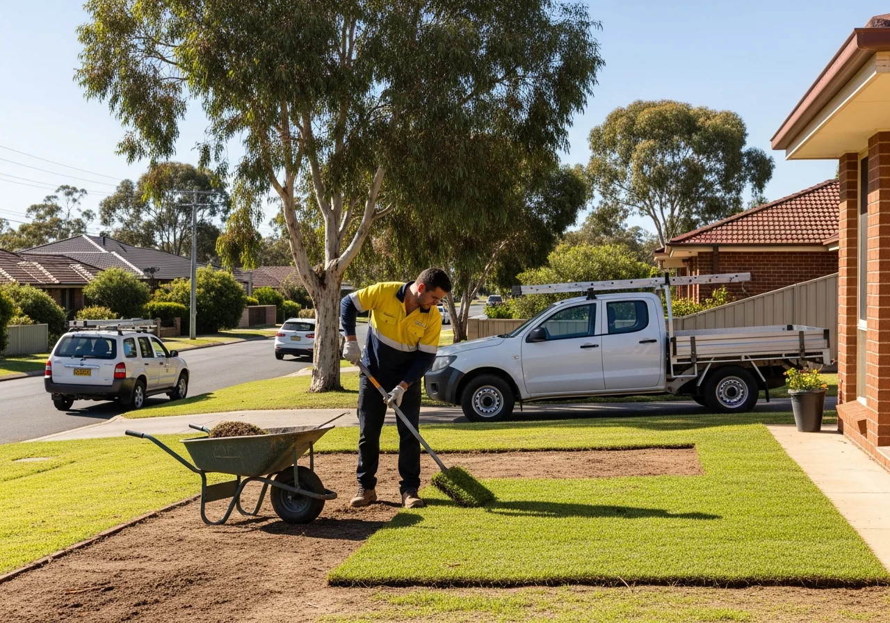 SEO for landscapers - landscaper laying turf in a residential garden
